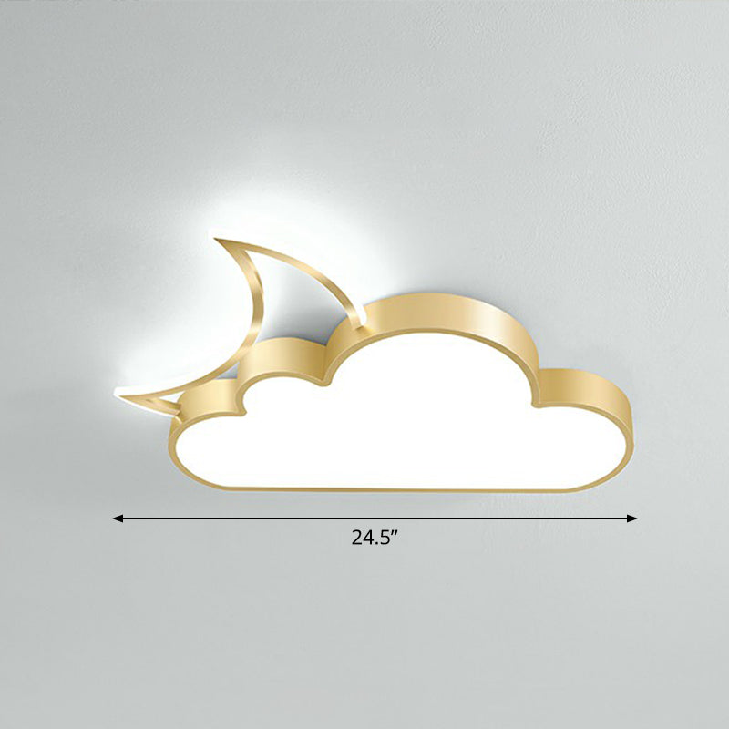Metal Moon and Cloud Ceiling Fixture Childrens LED Flush Mounted Light for Bedroom Gold 24.5" White Clearhalo 'Ceiling Lights' 'Close To Ceiling Lights' 'Close to ceiling' 'Flush mount' Lighting' 2327033