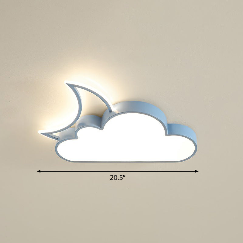 Metal Moon and Cloud Ceiling Fixture Childrens LED Flush Mounted Light for Bedroom Blue 20.5" Warm Clearhalo 'Ceiling Lights' 'Close To Ceiling Lights' 'Close to ceiling' 'Flush mount' Lighting' 2327034