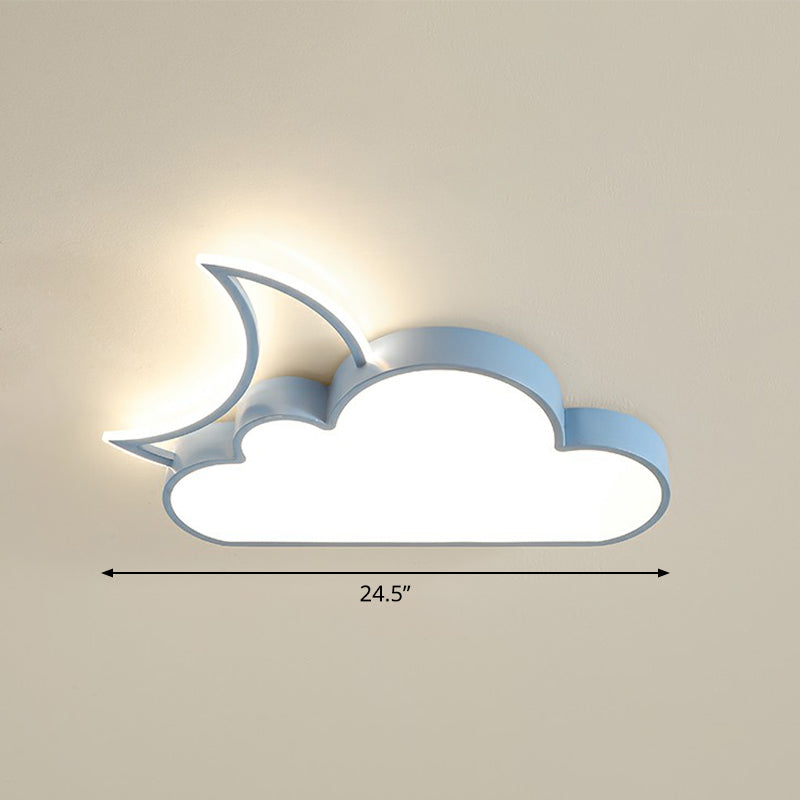 Metal Moon and Cloud Ceiling Fixture Childrens LED Flush Mounted Light for Bedroom Blue 24.5" Warm Clearhalo 'Ceiling Lights' 'Close To Ceiling Lights' 'Close to ceiling' 'Flush mount' Lighting' 2327035