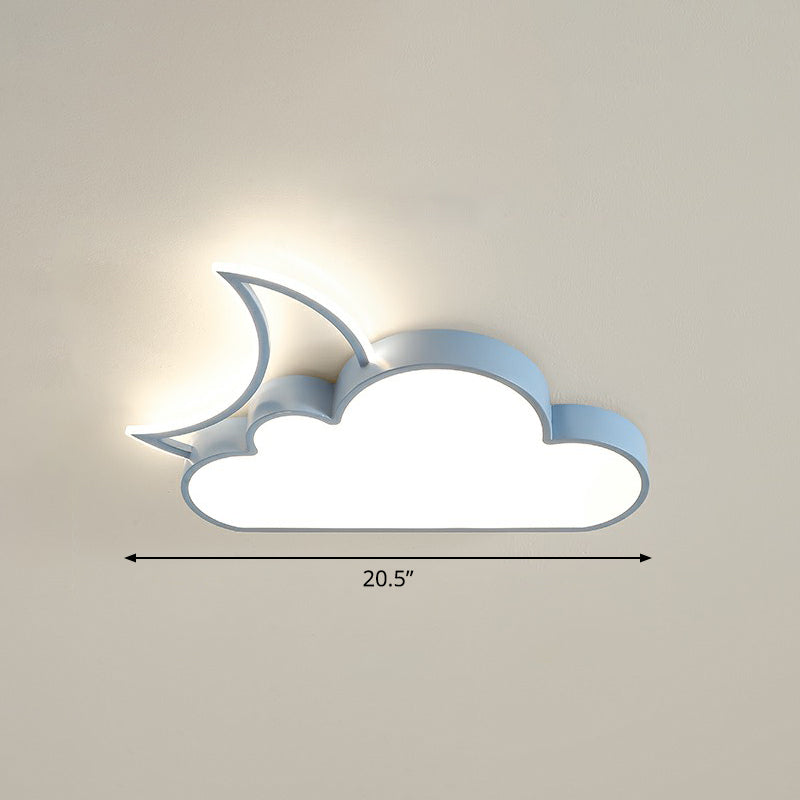 Metal Moon and Cloud Ceiling Fixture Childrens LED Flush Mounted Light for Bedroom Blue 20.5" Remote Control Stepless Dimming Clearhalo 'Ceiling Lights' 'Close To Ceiling Lights' 'Close to ceiling' 'Flush mount' Lighting' 2327036