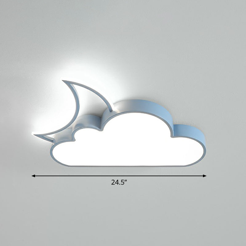 Metal Moon and Cloud Ceiling Fixture Childrens LED Flush Mounted Light for Bedroom Blue 24.5" White Clearhalo 'Ceiling Lights' 'Close To Ceiling Lights' 'Close to ceiling' 'Flush mount' Lighting' 2327039