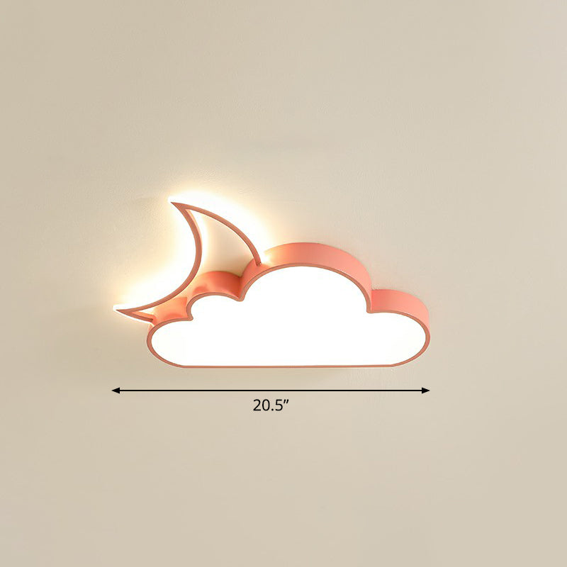 Metal Moon and Cloud Ceiling Fixture Childrens LED Flush Mounted Light for Bedroom Pink 20.5" Warm Clearhalo 'Ceiling Lights' 'Close To Ceiling Lights' 'Close to ceiling' 'Flush mount' Lighting' 2327040