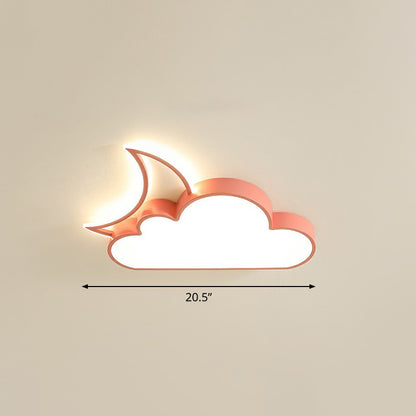 Metal Moon and Cloud Ceiling Fixture Childrens LED Flush Mounted Light for Bedroom Pink 20.5" Warm Clearhalo 'Ceiling Lights' 'Close To Ceiling Lights' 'Close to ceiling' 'Flush mount' Lighting' 2327040