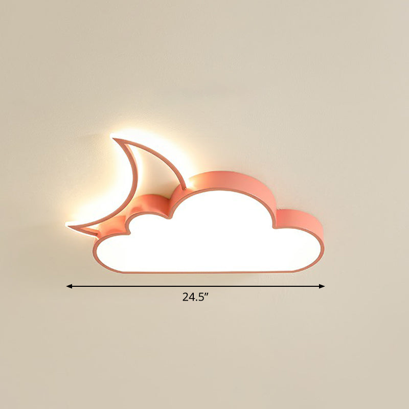 Metal Moon and Cloud Ceiling Fixture Childrens LED Flush Mounted Light for Bedroom Pink 24.5" Warm Clearhalo 'Ceiling Lights' 'Close To Ceiling Lights' 'Close to ceiling' 'Flush mount' Lighting' 2327041