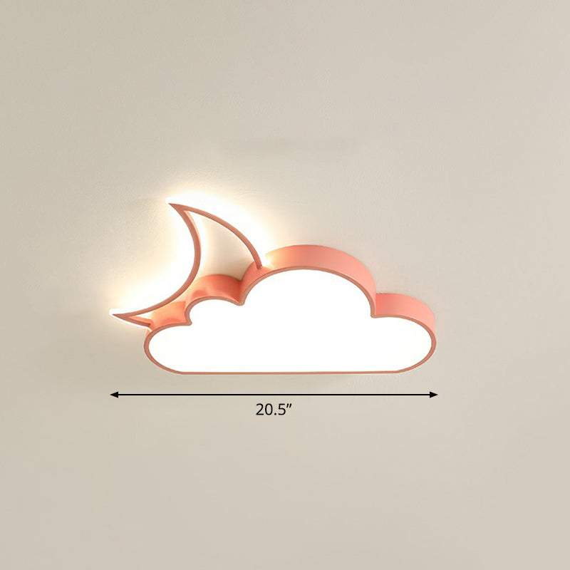 Metal Moon and Cloud Ceiling Fixture Childrens LED Flush Mounted Light for Bedroom Pink 20.5" Remote Control Stepless Dimming Clearhalo 'Ceiling Lights' 'Close To Ceiling Lights' 'Close to ceiling' 'Flush mount' Lighting' 2327042