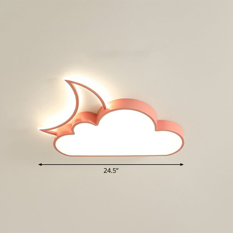Metal Moon and Cloud Ceiling Fixture Childrens LED Flush Mounted Light for Bedroom Pink 24.5" Remote Control Stepless Dimming Clearhalo 'Ceiling Lights' 'Close To Ceiling Lights' 'Close to ceiling' 'Flush mount' Lighting' 2327043