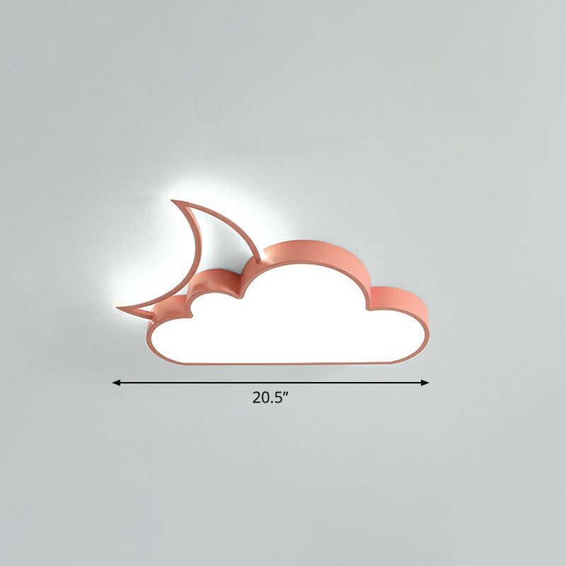 Metal Moon and Cloud Ceiling Fixture Childrens LED Flush Mounted Light for Bedroom Pink 20.5" White Clearhalo 'Ceiling Lights' 'Close To Ceiling Lights' 'Close to ceiling' 'Flush mount' Lighting' 2327044