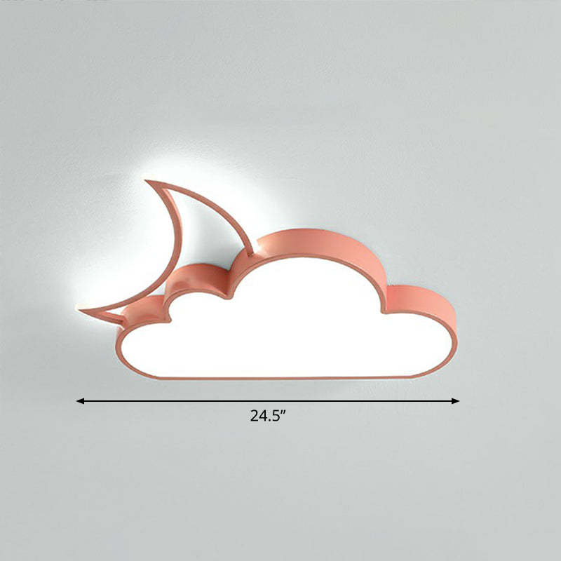 Metal Moon and Cloud Ceiling Fixture Childrens LED Flush Mounted Light for Bedroom Pink 24.5" White Clearhalo 'Ceiling Lights' 'Close To Ceiling Lights' 'Close to ceiling' 'Flush mount' Lighting' 2327045