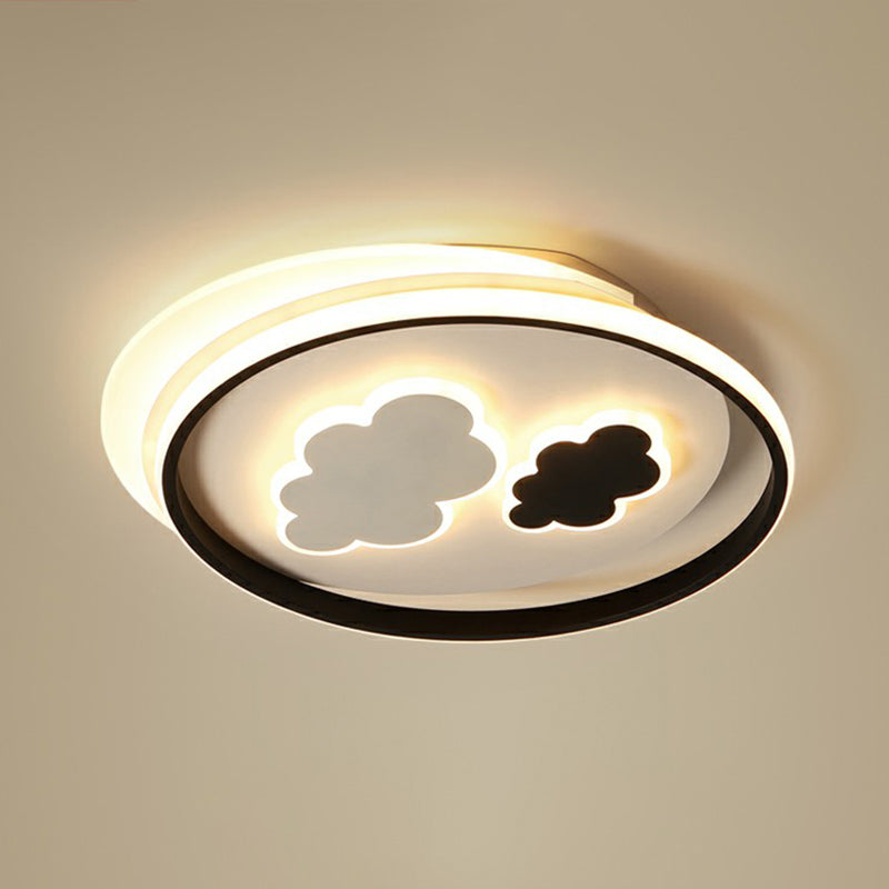Childrens Cloud Ceiling Light Fixture Acrylic Bedroom LED Flush Mounted Lamp in Black Black 21.5" Remote Control Stepless Dimming Clearhalo 'Ceiling Lights' 'Close To Ceiling Lights' 'Close to ceiling' 'Flush mount' Lighting' 2327060