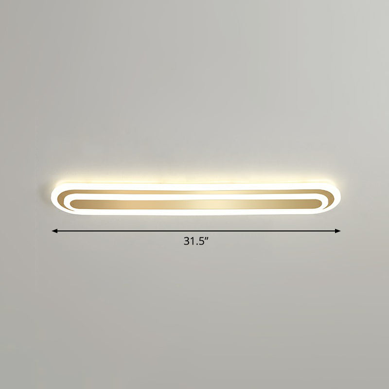 Gold Oblong LED Ceiling Fixture Minimalism Acrylic Flush Mount Light for Bedroom Gold 31.5" Remote Control Stepless Dimming Clearhalo 'Ceiling Lights' 'Close To Ceiling Lights' 'Close to ceiling' 'Flush mount' Lighting' 2327089
