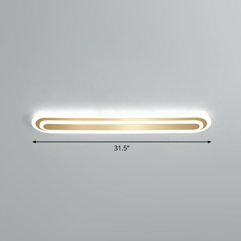 Gold Oblong LED Ceiling Fixture Minimalism Acrylic Flush Mount Light for Bedroom Gold 31.5" White Clearhalo 'Ceiling Lights' 'Close To Ceiling Lights' 'Close to ceiling' 'Flush mount' Lighting' 2327090