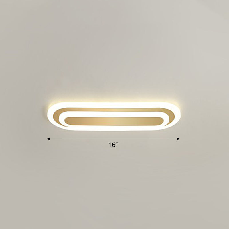 Gold Oblong LED Ceiling Fixture Minimalism Acrylic Flush Mount Light for Bedroom Gold 16" Warm Clearhalo 'Ceiling Lights' 'Close To Ceiling Lights' 'Close to ceiling' 'Flush mount' Lighting' 2327094
