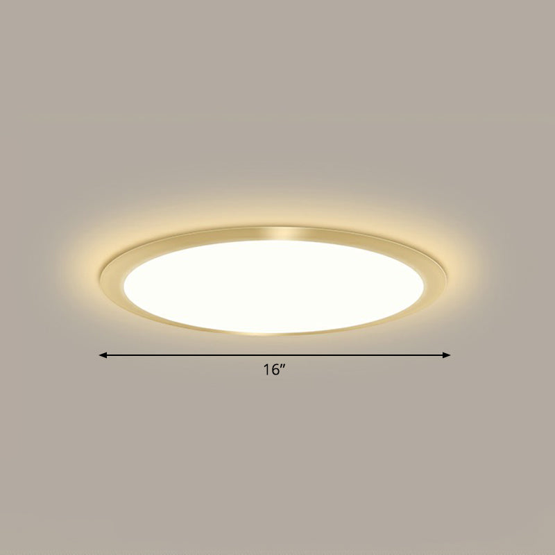 Flat LED Flush Mount Lighting Minimalist Acrylic Ceiling Light Fixture for Bedroom Gold 16" Warm Clearhalo 'Ceiling Lights' 'Close To Ceiling Lights' 'Close to ceiling' 'Flush mount' Lighting' 2327134