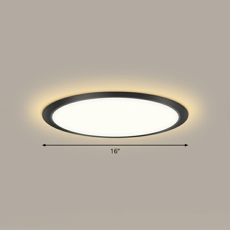 Flat LED Flush Mount Lighting Minimalist Acrylic Ceiling Light Fixture for Bedroom Black 16" Warm Clearhalo 'Ceiling Lights' 'Close To Ceiling Lights' 'Close to ceiling' 'Flush mount' Lighting' 2327144