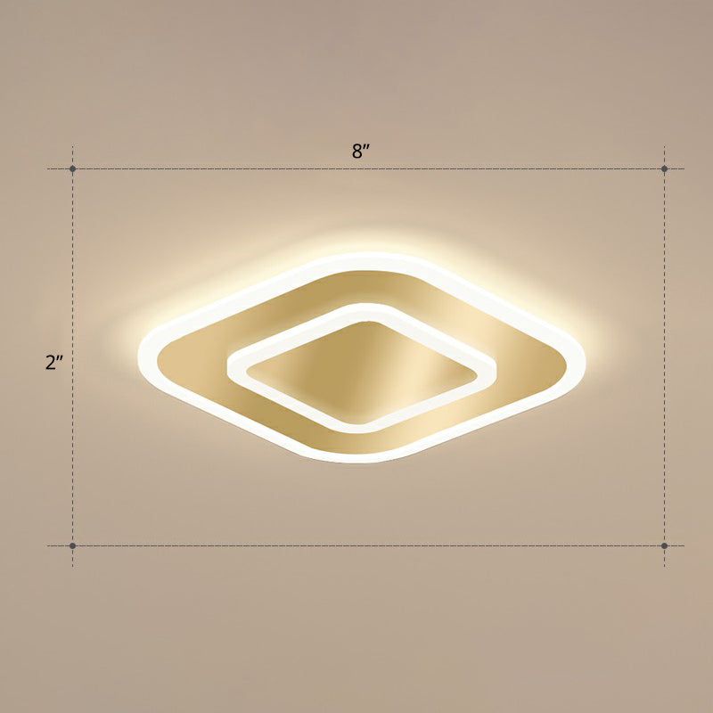 Geometric Shape Corridor Ceiling Light Acrylic Minimalism LED Flush Mount Fixture in Gold Gold Warm Square Plate Clearhalo 'Ceiling Lights' 'Close To Ceiling Lights' 'Close to ceiling' 'Flush mount' Lighting' 2327188