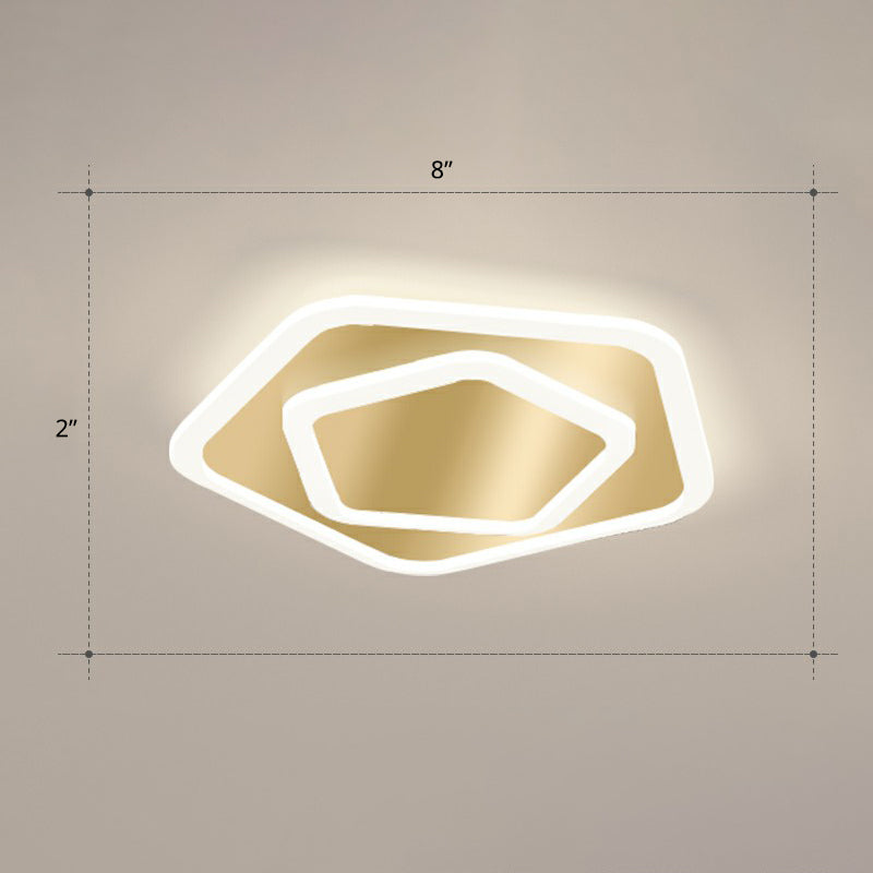 Geometric Shape Corridor Ceiling Light Acrylic Minimalism LED Flush Mount Fixture in Gold Gold Third Gear Pentagon Clearhalo 'Ceiling Lights' 'Close To Ceiling Lights' 'Close to ceiling' 'Flush mount' Lighting' 2327192