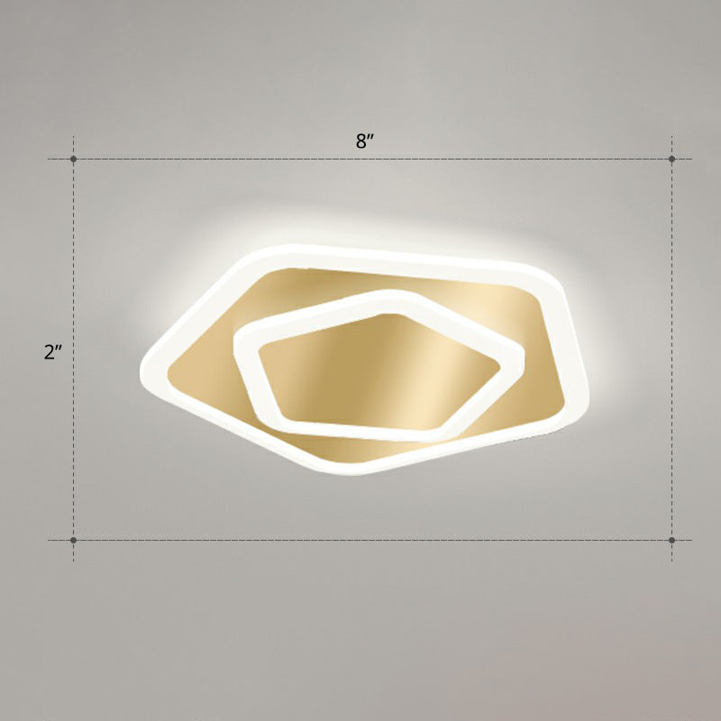 Geometric Shape Corridor Ceiling Light Acrylic Minimalism LED Flush Mount Fixture in Gold Gold White Pentagon Clearhalo 'Ceiling Lights' 'Close To Ceiling Lights' 'Close to ceiling' 'Flush mount' Lighting' 2327193