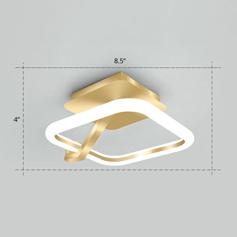 Small Flush Mount Ceiling Fixture Simplicity Metal Gold Finish Semi Mount Lighting for Corridor Gold White Square Plate Clearhalo 'Ceiling Lights' 'Close To Ceiling Lights' 'Close to ceiling' 'Semi-flushmount' Lighting' 2327201