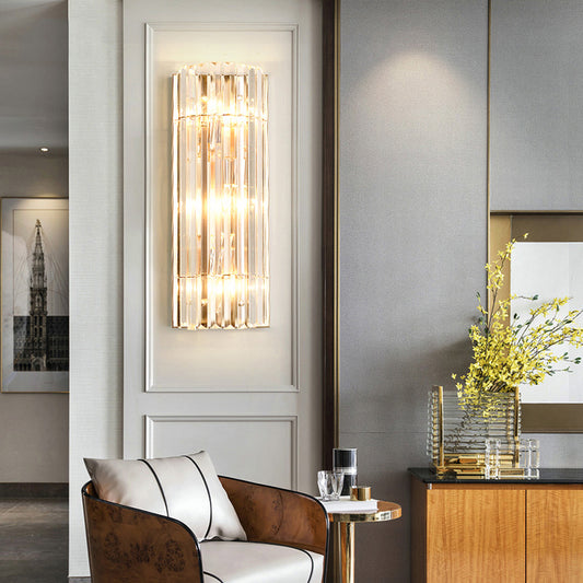 Modern 3-Light Flush Wall Scone Gold Half-Cylinder Wall Light with Crystal Shade Gold Clearhalo 'Modern wall lights' 'Modern' 'Wall Lamps & Sconces' 'Wall Lights' Lighting' 2327264
