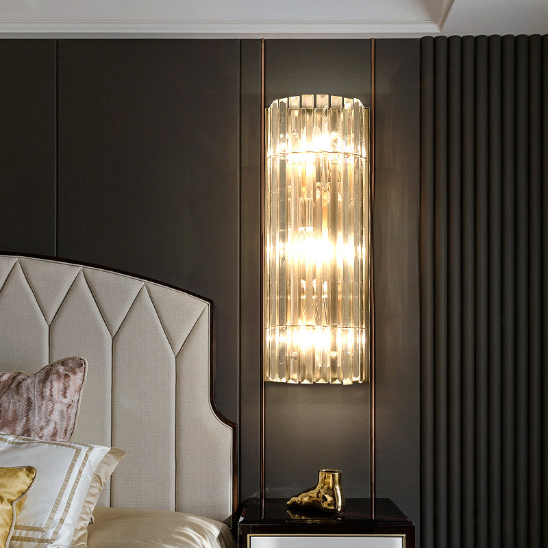 Modern 3-Light Flush Wall Scone Gold Half-Cylinder Wall Light with Crystal Shade Clearhalo 'Modern wall lights' 'Modern' 'Wall Lamps & Sconces' 'Wall Lights' Lighting' 2327265
