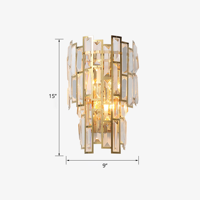 Gold Curved Sconce Light Fixture Postmodern 2-Bulb Crystal Rectangle Wall Lamp for Living Room Gold Clearhalo 'Cast Iron' 'Glass' 'Industrial' 'Modern wall lights' 'Modern' 'Tiffany' 'Traditional wall lights' 'Wall Lamps & Sconces' 'Wall Lights' Lighting' 2327270