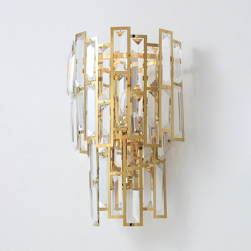 Gold Curved Sconce Light Fixture Postmodern 2-Bulb Crystal Rectangle Wall Lamp for Living Room Clearhalo 'Cast Iron' 'Glass' 'Industrial' 'Modern wall lights' 'Modern' 'Tiffany' 'Traditional wall lights' 'Wall Lamps & Sconces' 'Wall Lights' Lighting' 2327274