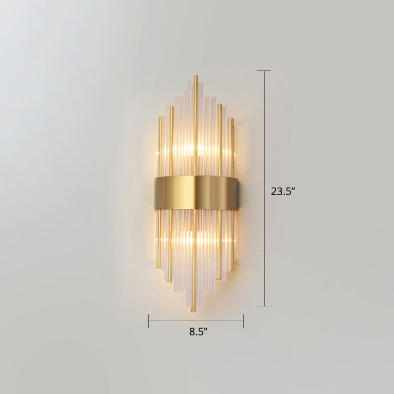 K9 Crystal Sticks Wall Sconce Postmodern 2-Light Wall Mounted Light for Living Room Gold 8.5" Clearhalo 'Modern wall lights' 'Modern' 'Wall Lamps & Sconces' 'Wall Lights' Lighting' 2327288