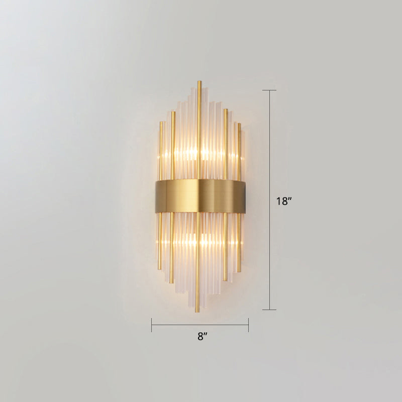K9 Crystal Sticks Wall Sconce Postmodern 2-Light Wall Mounted Light for Living Room Gold 8" Clearhalo 'Modern wall lights' 'Modern' 'Wall Lamps & Sconces' 'Wall Lights' Lighting' 2327289