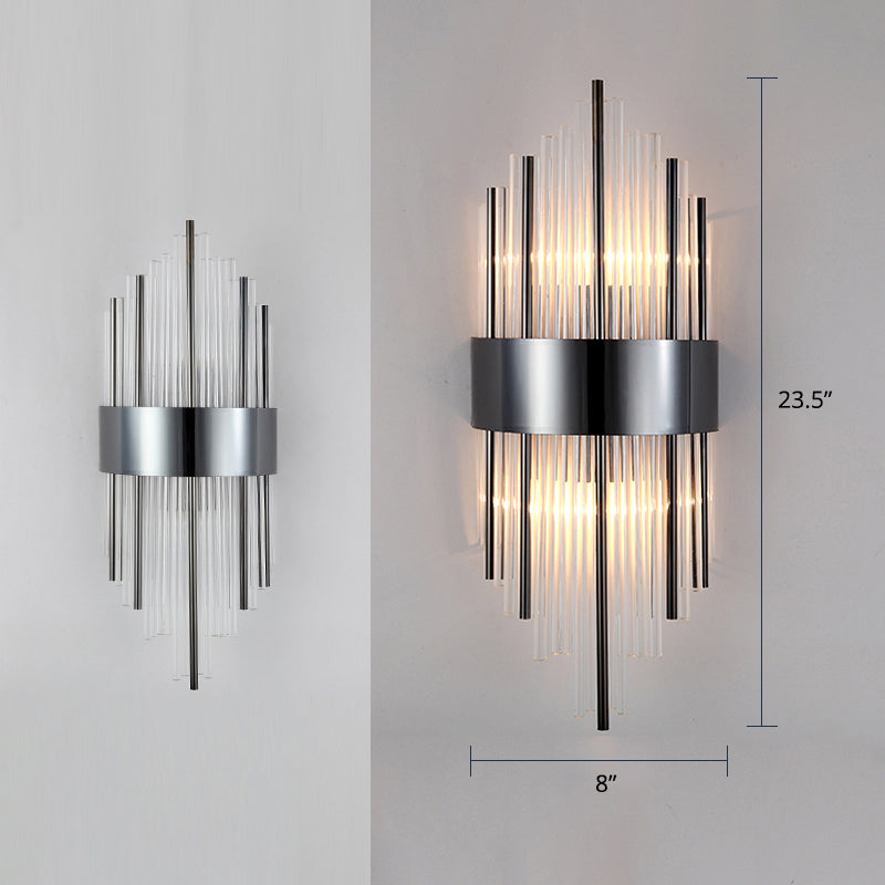 Flute Sconce Lamp Modern Clear Crystal Rod Living Room Wall Mounted Lighting Fixture Black 8" Clearhalo 'Modern wall lights' 'Modern' 'Wall Lamps & Sconces' 'Wall Lights' Lighting' 2327293