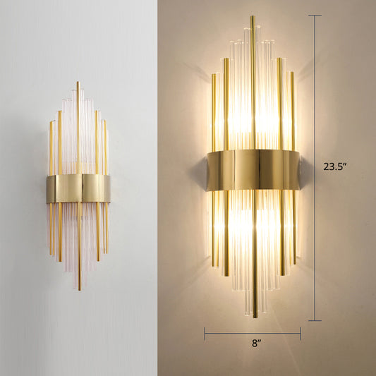 Flute Sconce Lamp Modern Clear Crystal Rod Living Room Wall Mounted Lighting Fixture Gold 8" Clearhalo 'Modern wall lights' 'Modern' 'Wall Lamps & Sconces' 'Wall Lights' Lighting' 2327295