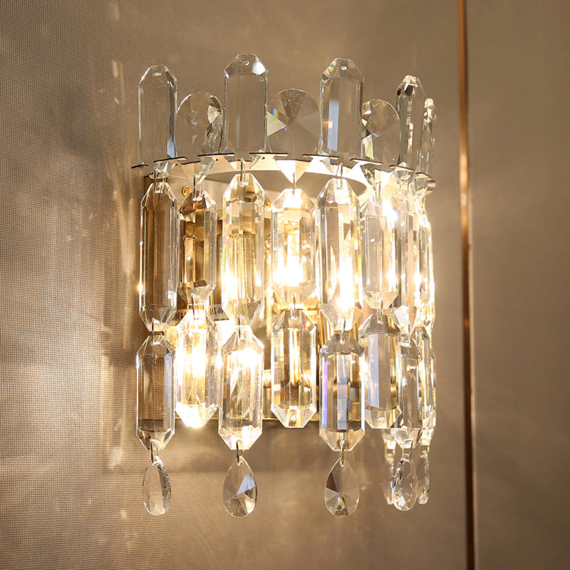 Minimalist Crown-Like Wall Light Fixture Clear Crystal Rod 2-Bulb Bedroom Wall Light Sconce Clearhalo 'Cast Iron' 'Glass' 'Industrial' 'Modern wall lights' 'Modern' 'Tiffany' 'Traditional wall lights' 'Wall Lamps & Sconces' 'Wall Lights' Lighting' 2327301