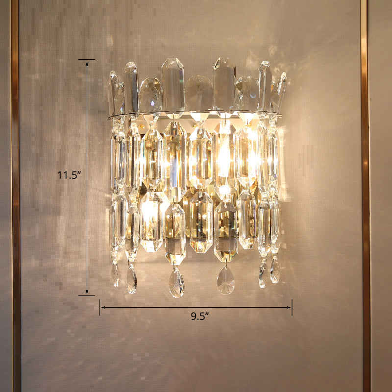 Minimalist Crown-Like Wall Light Fixture Clear Crystal Rod 2-Bulb Bedroom Wall Light Sconce Clear Clearhalo 'Cast Iron' 'Glass' 'Industrial' 'Modern wall lights' 'Modern' 'Tiffany' 'Traditional wall lights' 'Wall Lamps & Sconces' 'Wall Lights' Lighting' 2327302