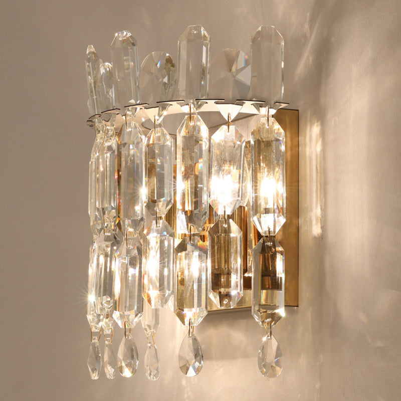 Minimalist Crown-Like Wall Light Fixture Clear Crystal Rod 2-Bulb Bedroom Wall Light Sconce Clearhalo 'Cast Iron' 'Glass' 'Industrial' 'Modern wall lights' 'Modern' 'Tiffany' 'Traditional wall lights' 'Wall Lamps & Sconces' 'Wall Lights' Lighting' 2327303