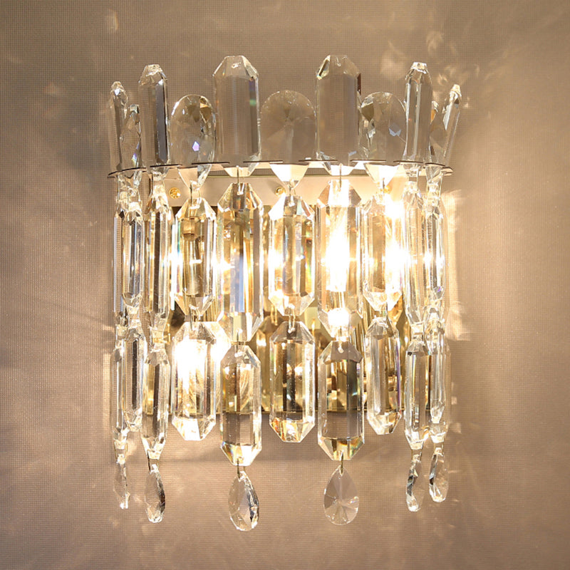 Minimalist Crown-Like Wall Light Fixture Clear Crystal Rod 2-Bulb Bedroom Wall Light Sconce Clearhalo 'Cast Iron' 'Glass' 'Industrial' 'Modern wall lights' 'Modern' 'Tiffany' 'Traditional wall lights' 'Wall Lamps & Sconces' 'Wall Lights' Lighting' 2327304