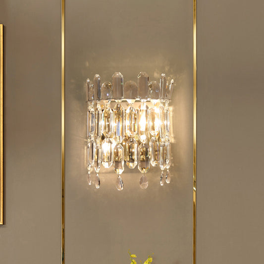 Minimalist Crown-Like Wall Light Fixture Clear Crystal Rod 2-Bulb Bedroom Wall Light Sconce Clearhalo 'Cast Iron' 'Glass' 'Industrial' 'Modern wall lights' 'Modern' 'Tiffany' 'Traditional wall lights' 'Wall Lamps & Sconces' 'Wall Lights' Lighting' 2327305