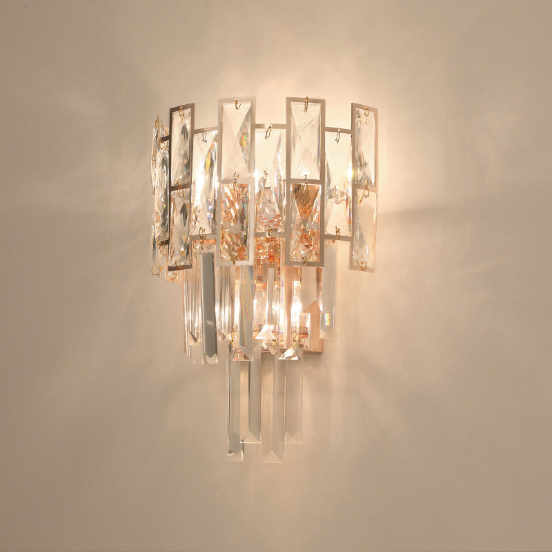 Tiered Crystal Prism Wall Lighting Minimalistic 3 Lights Sconce Fixture for Living Room Clearhalo 'Cast Iron' 'Glass' 'Industrial' 'Modern wall lights' 'Modern' 'Tiffany' 'Traditional wall lights' 'Wall Lamps & Sconces' 'Wall Lights' Lighting' 2327308