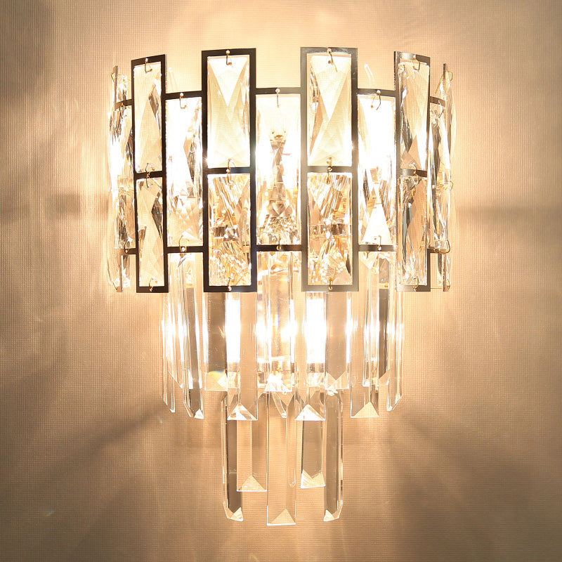 Tiered Crystal Prism Wall Lighting Minimalistic 3 Lights Sconce Fixture for Living Room Clearhalo 'Cast Iron' 'Glass' 'Industrial' 'Modern wall lights' 'Modern' 'Tiffany' 'Traditional wall lights' 'Wall Lamps & Sconces' 'Wall Lights' Lighting' 2327309