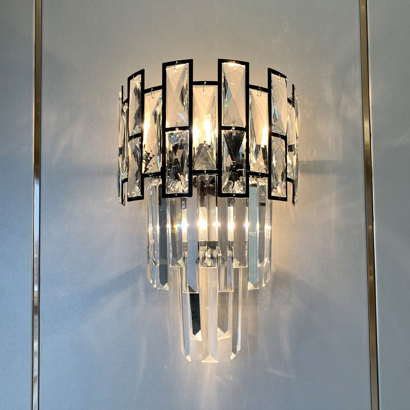 Tiered Crystal Prism Wall Lighting Minimalistic 3 Lights Sconce Fixture for Living Room Clearhalo 'Cast Iron' 'Glass' 'Industrial' 'Modern wall lights' 'Modern' 'Tiffany' 'Traditional wall lights' 'Wall Lamps & Sconces' 'Wall Lights' Lighting' 2327311