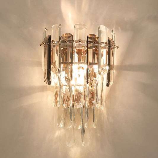 4-Tiered Restaurant Wall Sconce Light Beveled Crystal 2-Bulb Modern Wall Light Fixture Clearhalo 'Modern wall lights' 'Modern' 'Wall Lamps & Sconces' 'Wall Lights' Lighting' 2327328