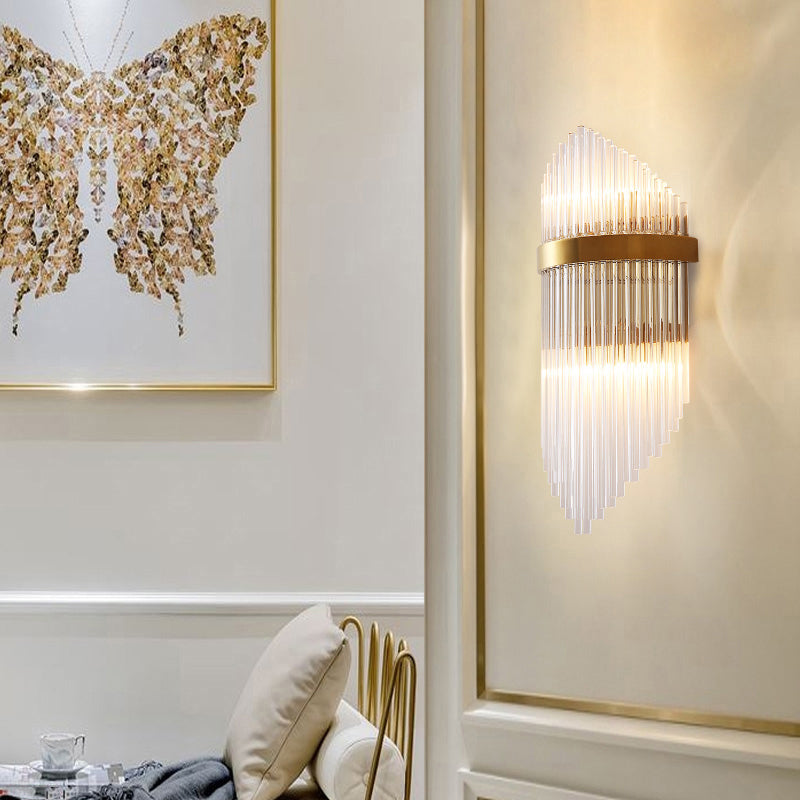 Gold Rhombus Shaped Wall Lamp Fixture Simplicity 2-Light Glass Rod Sconce Lighting Clearhalo 'Cast Iron' 'Glass' 'Industrial' 'Modern wall lights' 'Modern' 'Tiffany' 'Traditional wall lights' 'Wall Lamps & Sconces' 'Wall Lights' Lighting' 2327338