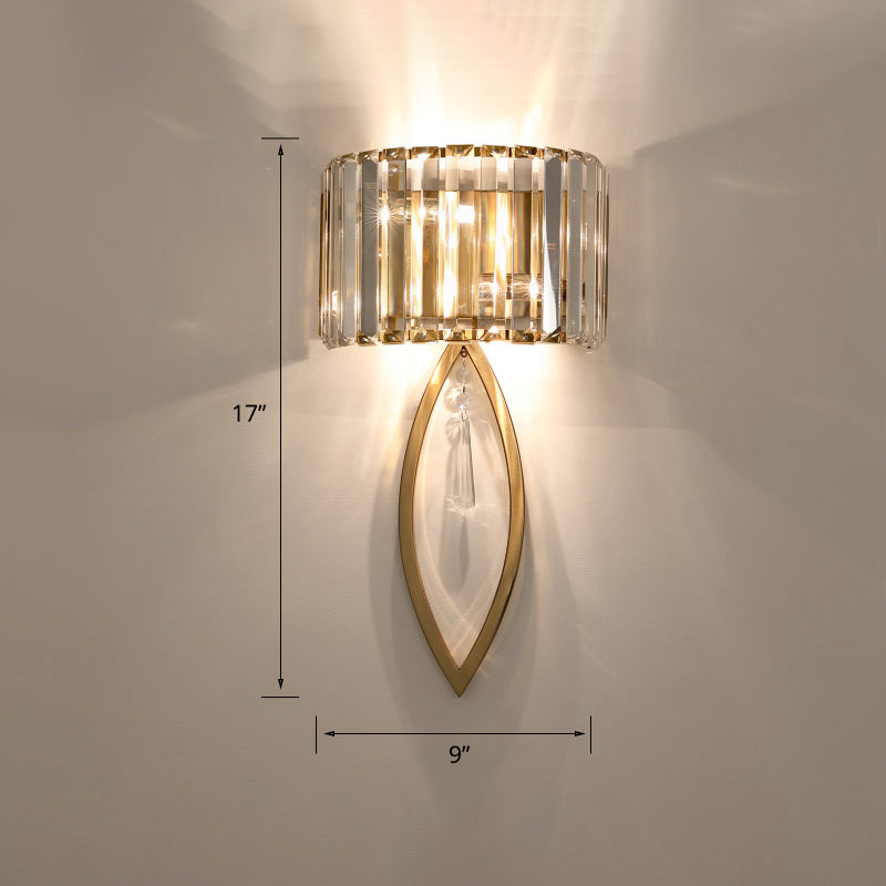 Arc Prismatic Crystal Sconce Light Modern 2-Bulb Gold Flush Mount Wall Light for Aisle Gold Clearhalo 'Cast Iron' 'Glass' 'Industrial' 'Modern wall lights' 'Modern' 'Tiffany' 'Traditional wall lights' 'Wall Lamps & Sconces' 'Wall Lights' Lighting' 2327351