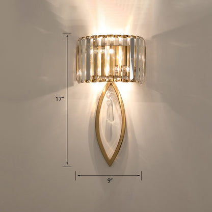 Arc Prismatic Crystal Sconce Light Modern 2-Bulb Gold Flush Mount Wall Light for Aisle Gold Clearhalo 'Cast Iron' 'Glass' 'Industrial' 'Modern wall lights' 'Modern' 'Tiffany' 'Traditional wall lights' 'Wall Lamps & Sconces' 'Wall Lights' Lighting' 2327351