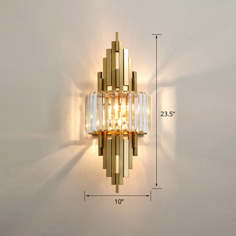 Brass Sticks Wall Sconce Lighting Postmodern 2-Light Crystal Wall Mount Light Fixture Brass 23.5" Clearhalo 'Cast Iron' 'Glass' 'Industrial' 'Modern wall lights' 'Modern' 'Tiffany' 'Traditional wall lights' 'Wall Lamps & Sconces' 'Wall Lights' Lighting' 2327357