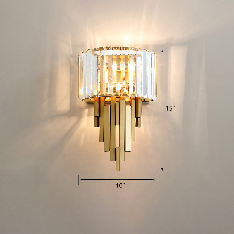 Brass Sticks Wall Sconce Lighting Postmodern 2-Light Crystal Wall Mount Light Fixture Brass 15" Clearhalo 'Cast Iron' 'Glass' 'Industrial' 'Modern wall lights' 'Modern' 'Tiffany' 'Traditional wall lights' 'Wall Lamps & Sconces' 'Wall Lights' Lighting' 2327358
