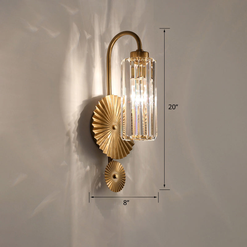 Cylindrical Foyer Wall Lighting Prismatic Crystal 1 Head Postmodern Wall Sconce in Brass Clearhalo 'Cast Iron' 'Glass' 'Industrial' 'Modern wall lights' 'Modern' 'Tiffany' 'Traditional wall lights' 'Wall Lamps & Sconces' 'Wall Lights' Lighting' 2327382