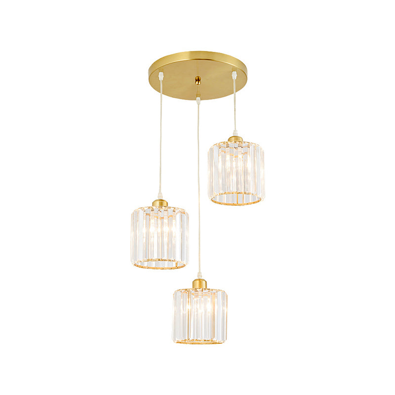 Minimalist 3-Head Cluster Pendant Cylindrical Hanging Light with Crystal Shade for Dining Room Clearhalo 'Ceiling Lights' 'Modern Pendants' 'Modern' 'Pendant Lights' 'Pendants' Lighting' 2327398