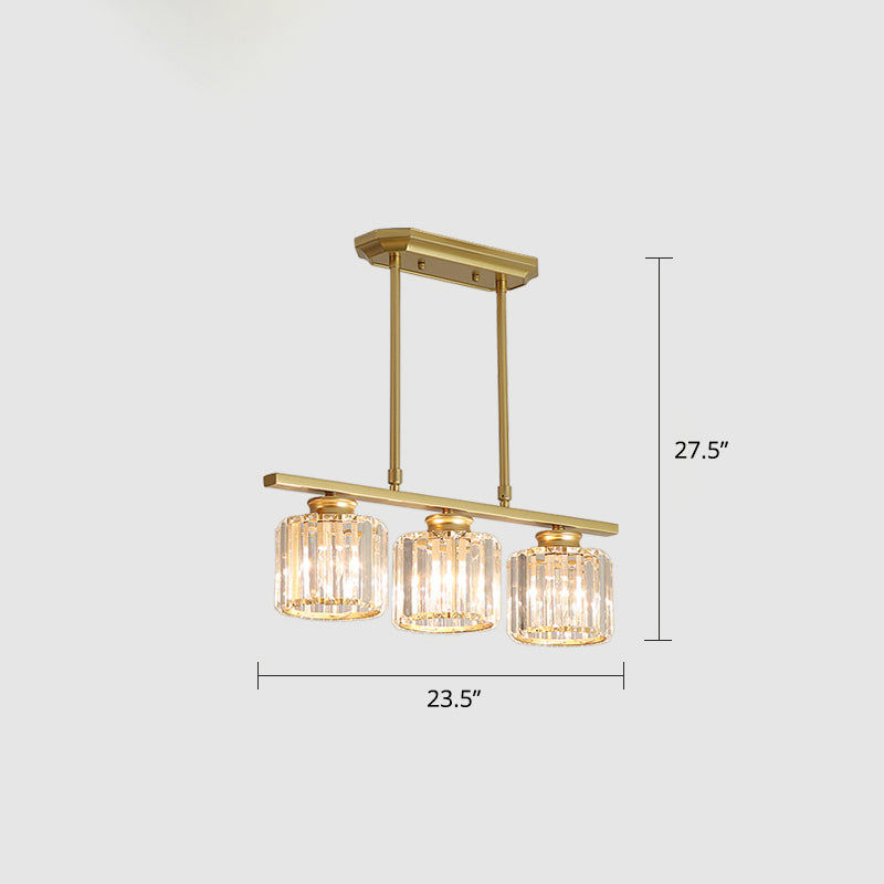 Linear Dining Room Island Lamp Crystal Block 3-Light Postmodern Pendant Light Fixture Gold Round Clearhalo 'Ceiling Lights' 'Island Lights' Lighting' 2327405