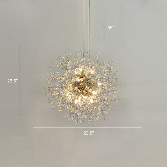 Modern Stylish Dandelion Chandelier Clear Crystal Bead Bedroom LED Ceiling Light in Brass 16 Clear Clearhalo 'Ceiling Lights' 'Chandeliers' 'Clear' 'Industrial' 'Modern Chandeliers' 'Modern' 'Tiffany' 'Traditional Chandeliers' Lighting' 2327408