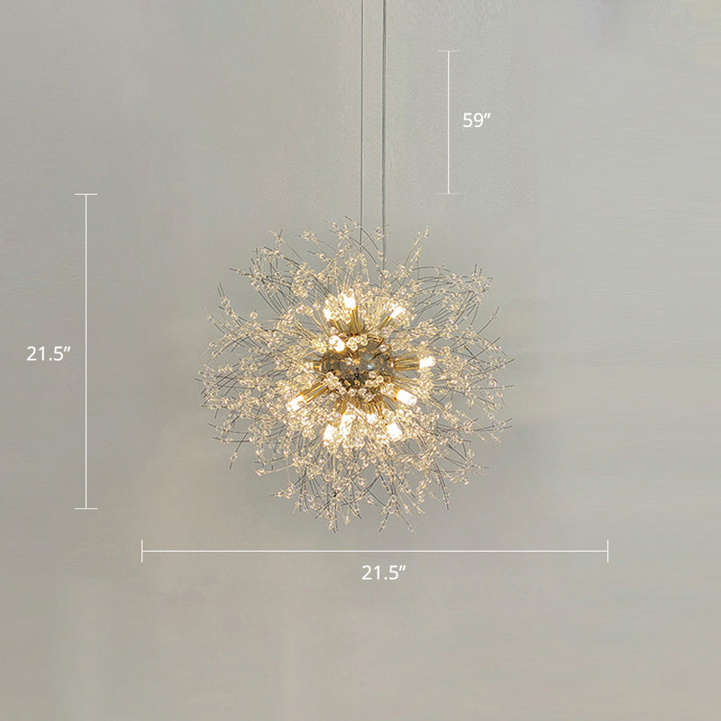 Modern Stylish Dandelion Chandelier Clear Crystal Bead Bedroom LED Ceiling Light in Brass 12 Clear Clearhalo 'Ceiling Lights' 'Chandeliers' 'Clear' 'Industrial' 'Modern Chandeliers' 'Modern' 'Tiffany' 'Traditional Chandeliers' Lighting' 2327409