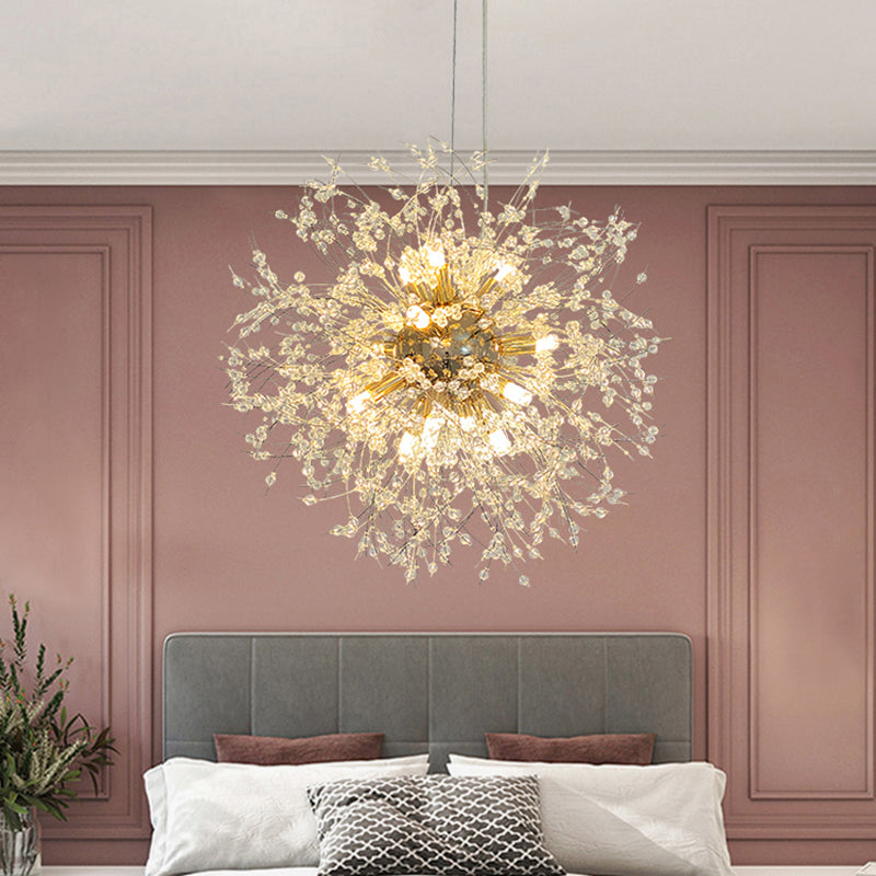Modern Stylish Dandelion Chandelier Clear Crystal Bead Bedroom LED Ceiling Light in Brass Clearhalo 'Ceiling Lights' 'Chandeliers' 'Clear' 'Industrial' 'Modern Chandeliers' 'Modern' 'Tiffany' 'Traditional Chandeliers' Lighting' 2327412